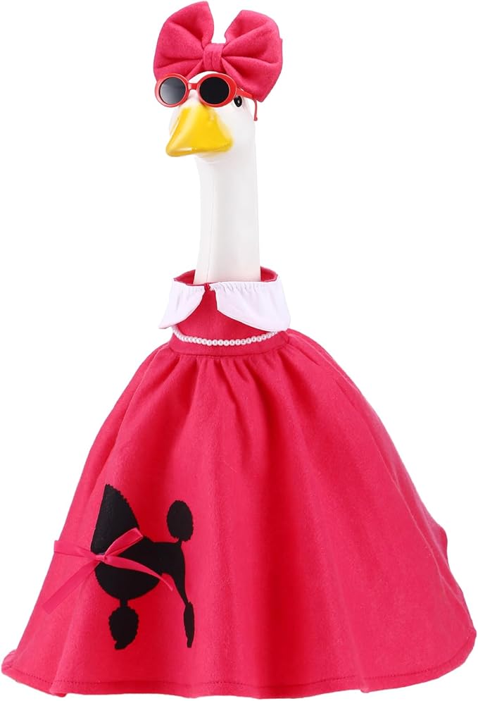 Outus Halloween Poodle Goose Outfits Funny 50s Poodle Skirt for Porch Goose Hot Pink 23 Inch Holiday Geese Cloth for Halloween Vintage 1950s Party Yard Garden Outdoor Decor