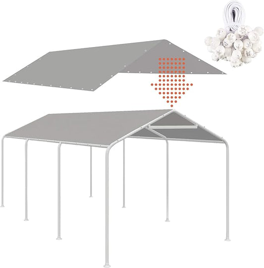10 x 20 Ft Carport Replacement Canopy Cover Garage Top Tent Shelter Tarp with Free 44 Ball Bungee Cords,Grey(Only Cover, Frame Not Include)