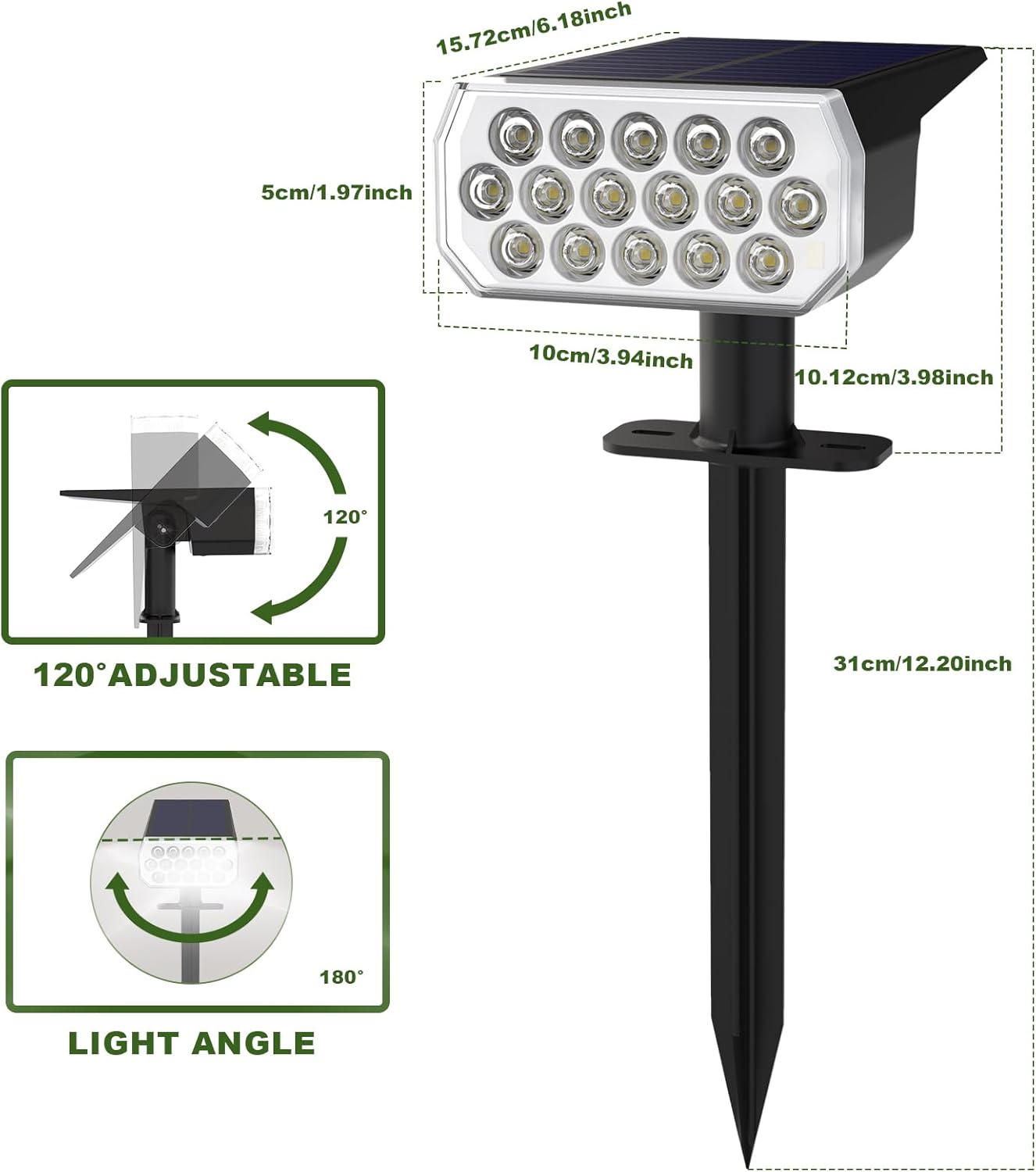 Solar Spot Lights Outdoor Waterproof IP65, 3 Lighting Modes Solar Outdoor Lights for Garden Yard Outside Landscape, 1 Pack