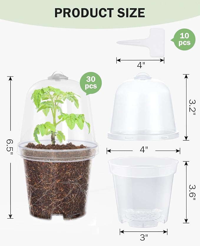 homenote Clear Nursery Pots for Plants,4 Inch Plant Pot for Planting with Humidity Domes Plastic Seedling with Drainage Holes Seed Starter Flower High Transparency (30 Pack)