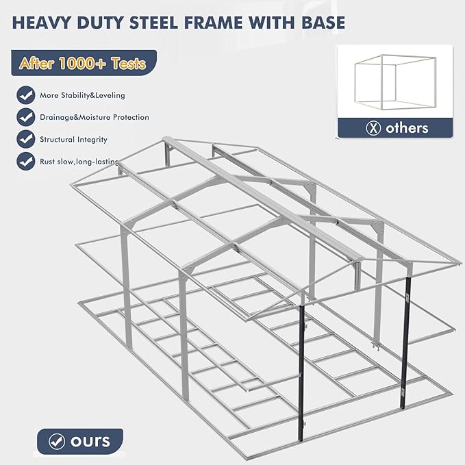 Restland 10x16 FT Outdoor Storage Shed with Floor Base Frame Reinforced Metal Shed with Clear Roof, Air Vent & Lockable Door Large Garden Tool Storage Sheds for Backyard, Garden, Lawn