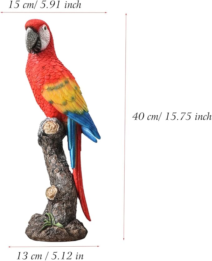 Macaw Parrot Tree Hugger Garden Statue, Resin Parrot Figurine - Lifelike Tropical Bird Sculpture for Patio Lawn Yard Home Desktop Decoration - Red