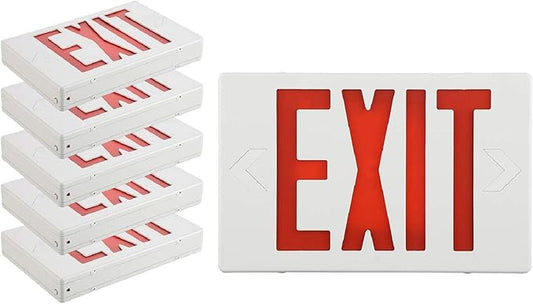 SPECTSUN 6 Packs Led Exit Sign with Battery Backup, Hradwired Red Exit Light LED - LED Exit Sign Emergency Light with Battery Backup, Double Face Hardwired Red Letter Emergency Exit Lighting,