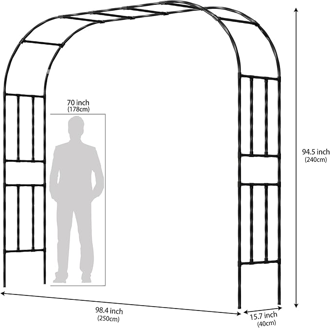 Twira Garden Arch Trellis, 7.9FT(240cm) Metal Garden Arbor Trellis for Climbing Plants Outdoor, Large Wedding Arch for Ceremony, Black Garden Archway Trellises Decoration for Lawn, Patio, Backyard