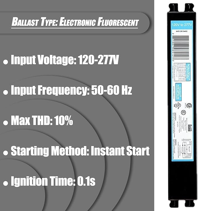 ICN4P32N, 120-277V, 50-60Hz Input Frequency, Solid Wire Type, Instant Start Centium Electronic Fluorescent Ballast for 4 F32T8 Lamp Type, Indoor/Outdoor Use with Automatic Restart Ballast Box, 30 Pack