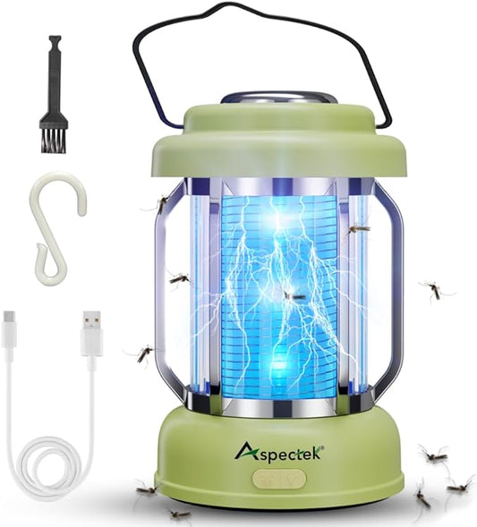 ASPECTEK Waterproof Bug Zapper Lantern – Portable Rechargeable Mosquito Zapper and Fly Trap Light, Cordless Electric Insect Killer with Type-C Charging, Indoor/Outdoor Use for Patio, Camping, Garden