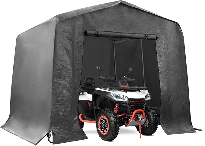 6x10x6 FT Outdoor Storage Shelter Carport, Portable Storage Tent with Roll-up Door, Waterproof Outdoor Carport for Bike, Lawn Mower, ATV Storage (Black)
