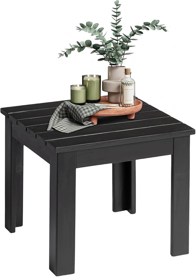 VINGLI Outdoor Adirondack Side Table, 18" Square Thick Wooden Coffee Table, Patio Side Table Conversation End Table for Patio Backyard, Garden, Poolside and Balcony (Black)
