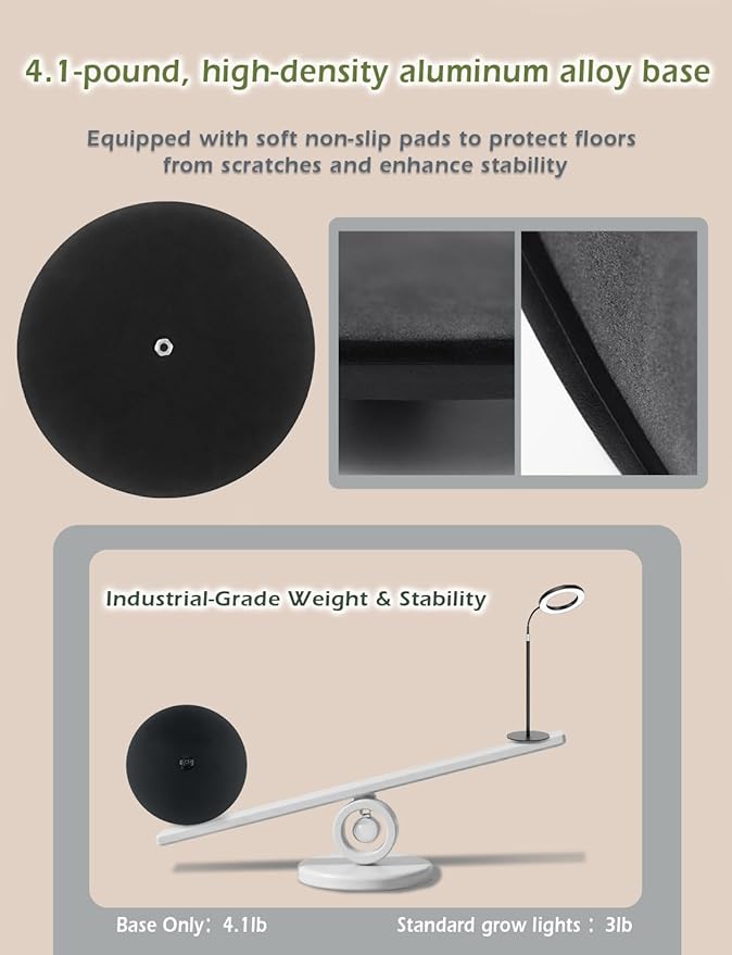 ANCIENTPWR Industrial-Grade Plant Grow Light, Full Spectrum for Indoor Plants with Auto Timer (3/9/12H), 10-Level Dimming, 75.5" Adjustable Height, Flexible Gooseneck & 4.1lb Heavy Base