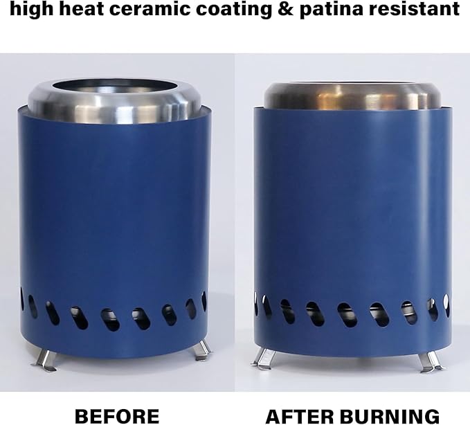 HGD 9.6 x 7.1 in Small Tabletop Fire Pit, Portable Mini Smokeless Table Top Firepit, Low Smoke Camping Stove for Outdoor & Patio, Fueled by Pellets or Wood, with Travel Bag, Stainless Steel, Blue