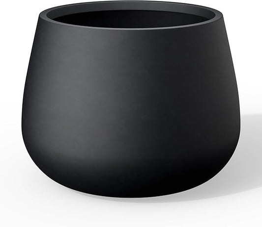 Kante Curva Series Planter, 21.3 Inch Round Concrete Plant Pot with Draiange Hole and Rubber Plug, Suitable for Indoor Plants, Home, Garden, Patio, Black