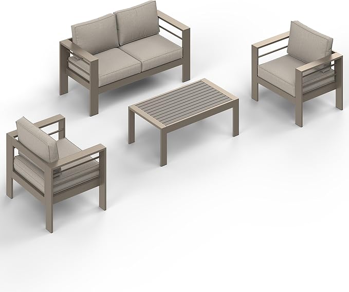 Wisteria Lane 4-Piece Outdoor Patio Furniture Set, Outdoor Sectional Furniture with Upgraded Cushions, Outdoor Conversation Seating Set for Balcony, Garden, Deck, Backyard, Khaki