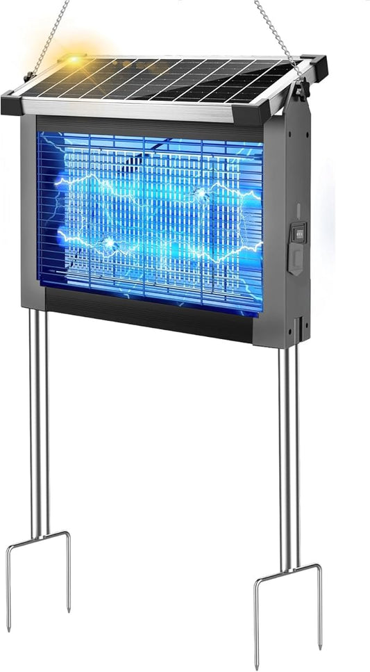 Solar Bug Zapper Outdoor, PhatroyYee Mosquito Zapper 4500V, Waterproof Portable Fly Zapper, Rechargeable Electric Mosquito Killer, Cordless Fly Insect Mosquitos Trap for Patio Yard Home Camping(Grey)