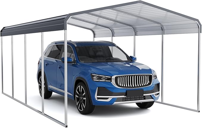 12x20 FT Metal Carport Shed,Heavy Duty Carport with Galvanized Steel Roof & Frame, Permanent All-Weather Shelter for Cars, Motorcycles, ATV, Boats, and Tractors