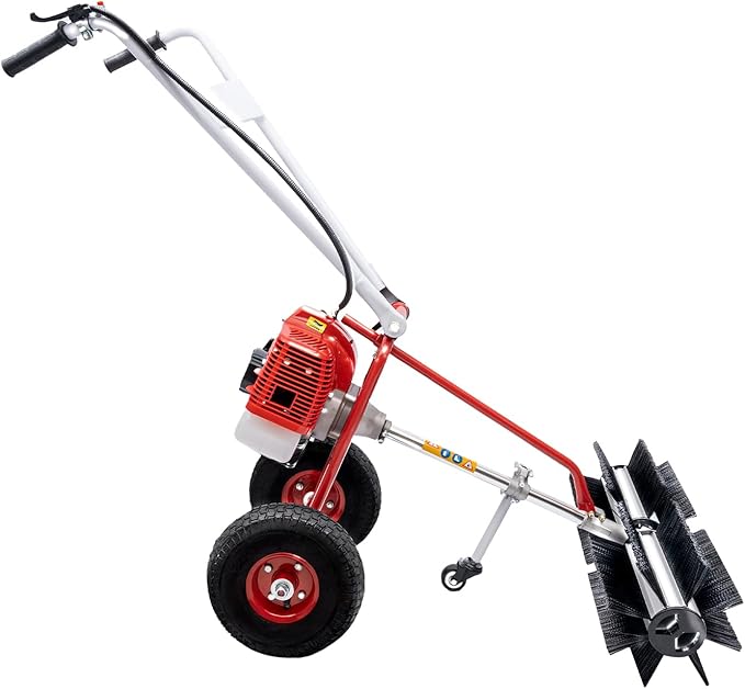 2 Stroke 43CC Gasoline Powered Lawn Sweeper Push Brooms Walk Behind Snow Sweeping Cleaner Machine 1.7HP/ 1.25KW 6500-8500rpm