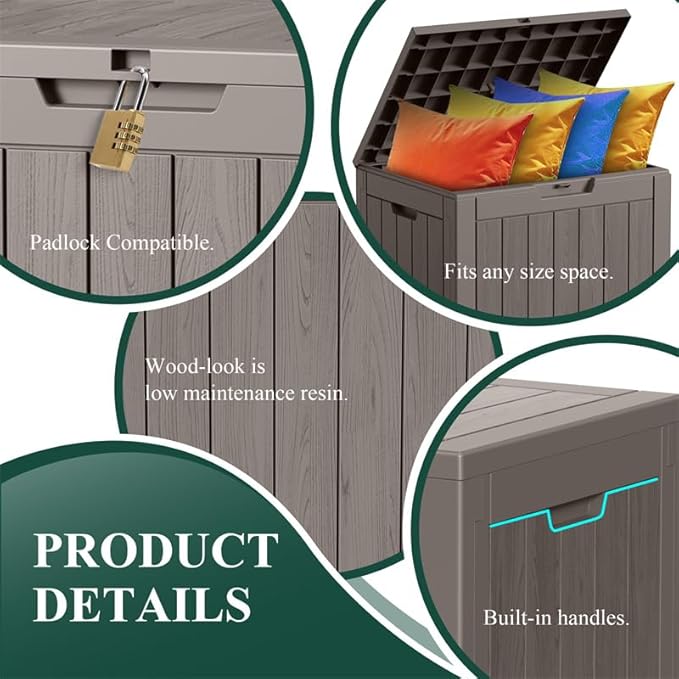 30 Gallon Outdoor Storage Box – Resin Deck Box with Lockable Lid, Waterproof Patio Furniture Storage for Tools, Garden & Yard Organization