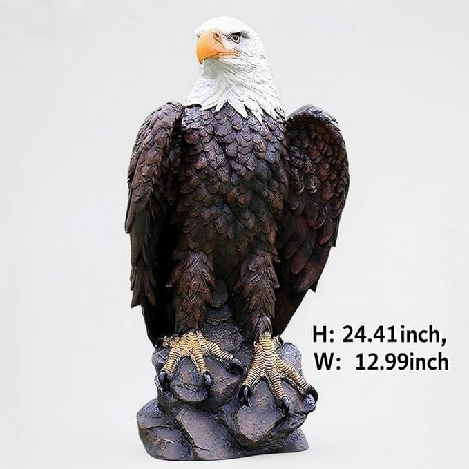 H:24.4 inch Bald Eagle Statue Outdoor, Large Realistic Eagle Sculpture for Garden Decor, Hand-Painted Resin Eagle Figurine, Majestic Yard Art and Patio Decoration