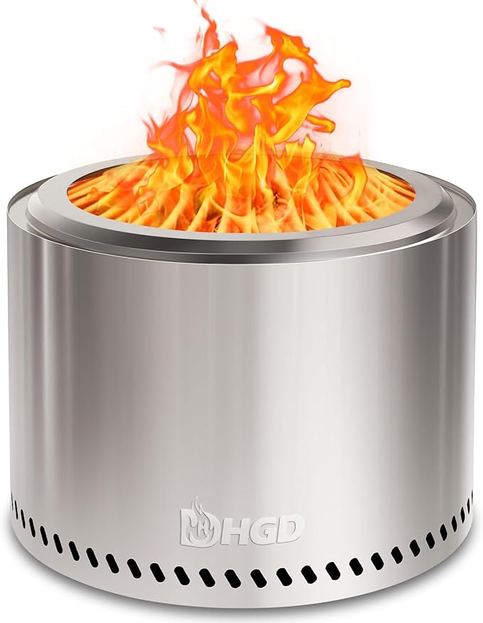HGD 15" Smokeless Fire Pit Outdoor, Stainless Steel Wood Burning Firepit with Secondary Combustion, Backyard Patio Stove for Garden, BBQ & Bonfire