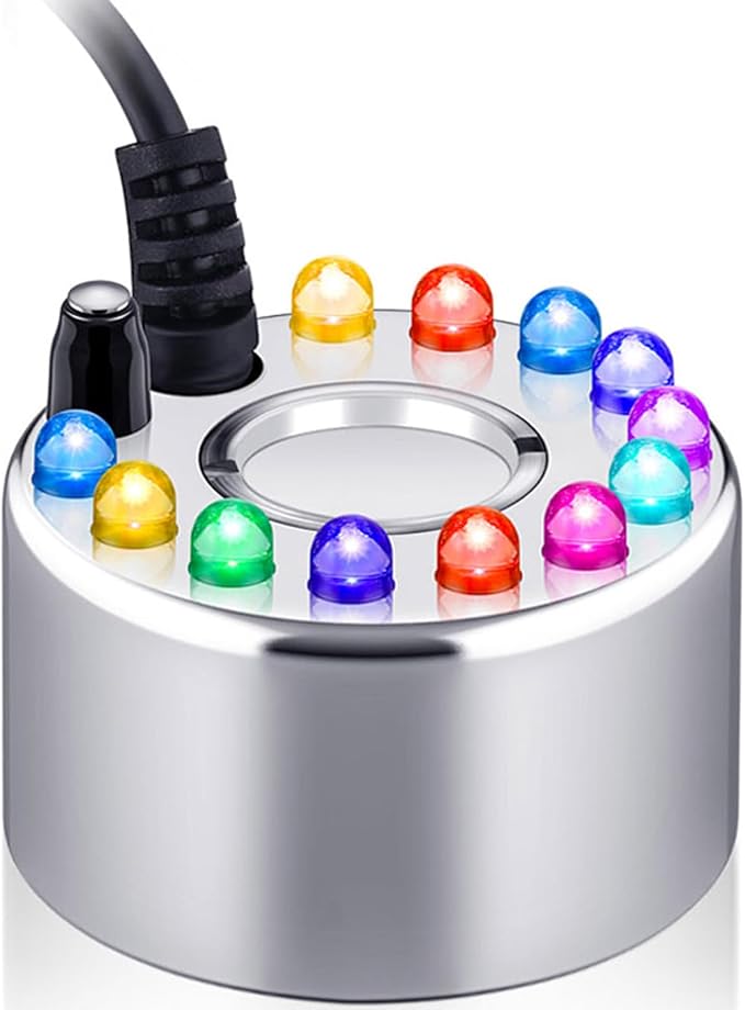 Yaomiao 1 Piece Halloween Mist Maker Fogger Small Ultrasonic Fog Machine Fountain Mister Fogger Water Garden Pond Foggers Air Humidifier with 12 LED Light Flashes for Halloween (Silver)