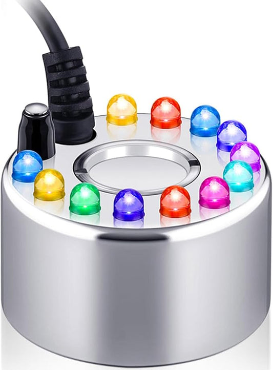 Yaomiao 1 Piece Halloween Mist Maker Fogger Small Ultrasonic Fog Machine Fountain Mister Fogger Water Garden Pond Foggers Air Humidifier with 12 LED Light Flashes for Halloween (Silver)