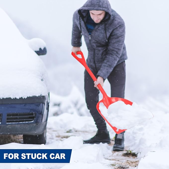 Frienda 3 Pieces Plastic Snow Shovel 43 x 14 Inches Heavy Duty Hygienic Shovel with D Shaped Grip Handle Large Durable Seamless Snow Scoop for Kitchen Gardening(Red)