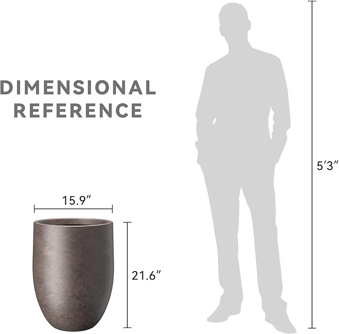 Kante Tall Concrete Planter, 21.7-Inch Height Weathered Brown Large Indoor Outdoor Plant Pot with Drainage Hole for Patio Garden Home, Modern Decor for Flowers and Tree