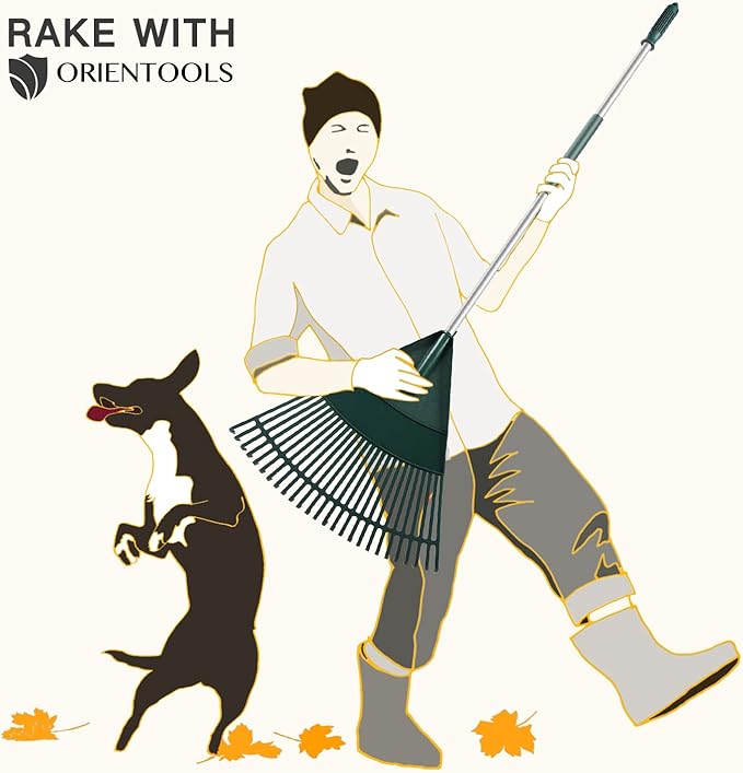 ORIENTOOLS Garden Leaf Rake, Garden Rakes for Lawns Leaves with 65.7" Foldable Handle Rake, 26 Strong Tines Plastic Head Shrub Rake, Yard Garden Rake for Lawns, Grass, Flower Beds Leaves Cleaning