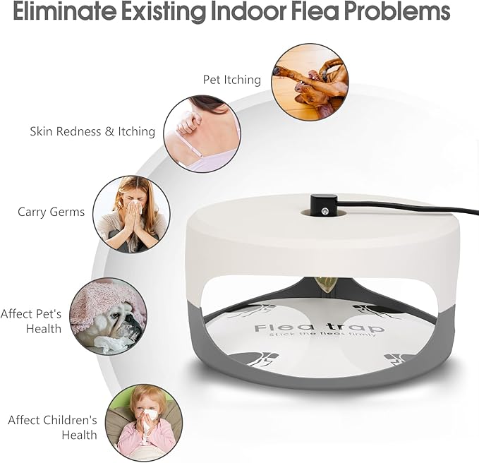Flea Traps for Inside Your Home, 4 Pack Indoor Flea Light with 12 Sticky Pads Refills & 12 Bulbs Replacement, Odorless Bed Bug Killer Lamp Insect Infestation Treatment Glue Trap for Kids Pet