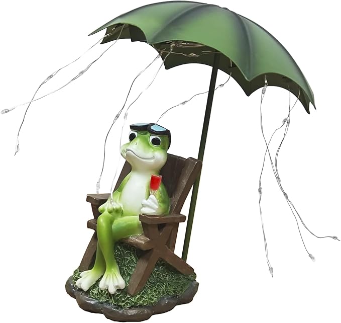 Solar Frog Outdoor Garden Statues Yard Decor - Solar Lantern LED Red Wine Frogs Umbrella Figurine with Lights Waterproof, Animal Statue Decoration Ornaments for Patio/Lawn Balcony/Backyard/Home