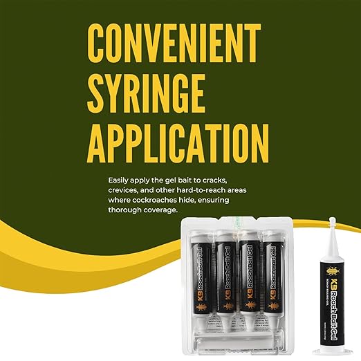 Roach Killer Indoor Infestation for Home(4 PCS) - German Cockroach Killer with 99% Efficacy (97% USA) - Cockroach Gel Bait Syringes - Fipronil 0.05% - Get Fast Results