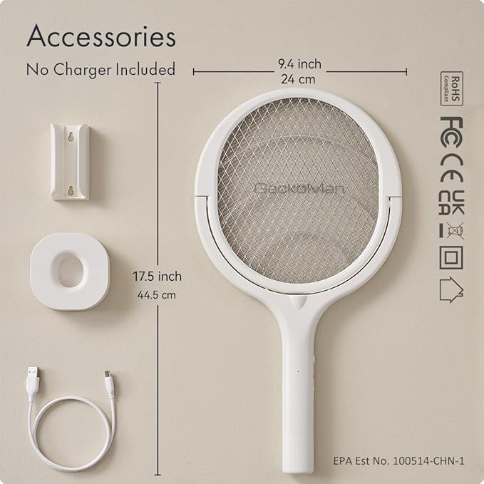 GeckoMan Rotating Head Electric Fly Swatter Racket Rechargeable Bug Zapper Racket Bug Zapper Indoor Fly Zapper Mosquito Zapper Flies Killer for Indoors