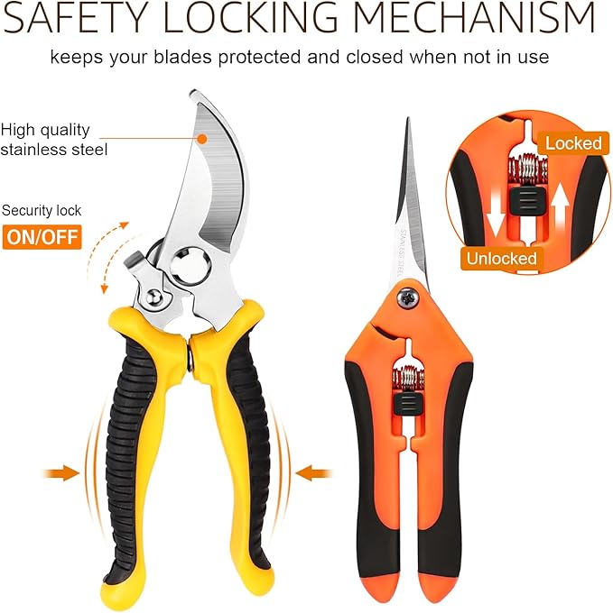 3 Pack Garden Pruning Shears Stainless Steel Blades Handheld Pruners Set with Gardening Gloves