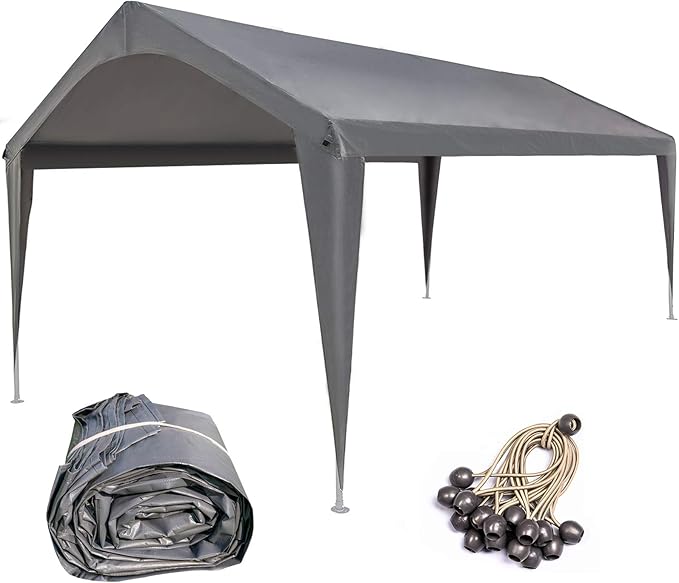 Sunnyglade 10x20 Feet Carport Replacement Top Canopy Cover with Fabric Pole Skirts and Accessories for Car Garage Shelter Tent, Dark Grey(Only Top Cover)