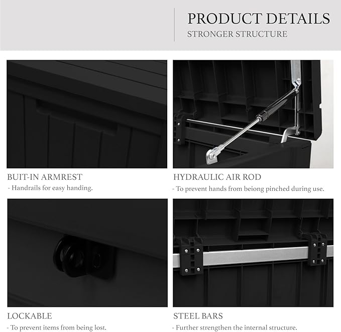 AJP Distributors 120 Gallon Outdoor Storage Box, Rain Waterproof Resin Deck Box, Lockable Large Storage Container for Patio Furniture, Cushions, Garden Tools, Sports Equipment and Pool Supplies Black