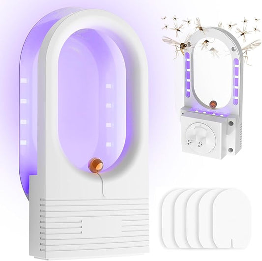 Flying Insect Trap, Insect Catcher, Indoor Fly Trap，Plug-in Bug Light Trap for Fruit Flies, Gnats and Houseflies (1 Device+5 Refills)