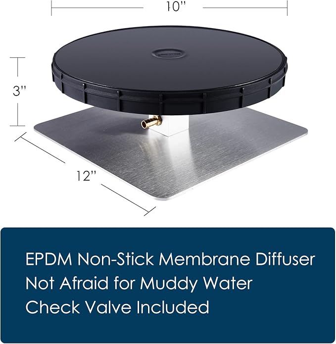 HQUA PAS10 Pond & Lake Aeration System for Up to 1 Acre, 3/4 HP Compressor + One 100' Weighted Tubing + One Diffuser