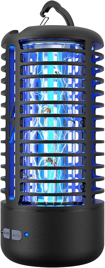 Rechargeable Bug Zapper, Portable Electric Mosquito Killer for Indoor & Outdoor Fly Trap for Camping, Patio, Garden, Kitchen, and Porch(1 Pack, Black)
