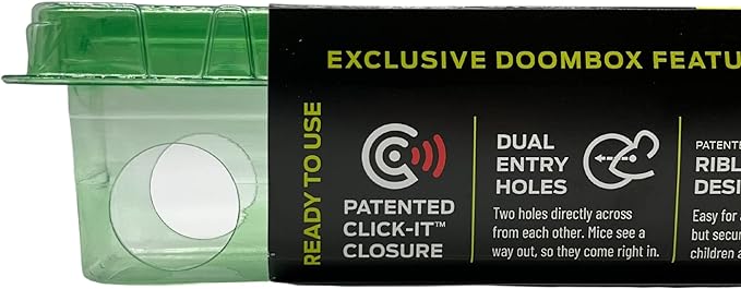 DoomBox™ Green Enclosed Mouse Trap | Keeps The Mess with The Mouse | Patented Click-It™ Closure Technology | Safe for Kids & Pets | Certified Child Resistant | Made in USA (Single Green)