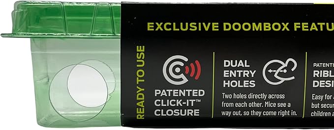 DoomBox™ Green Enclosed Mouse Trap | Keeps The Mess with The Mouse | Patented Click-It™ Closure Technology | Safe for Kids & Pets | Certified Child Resistant | Made in USA (5-Pack Green)