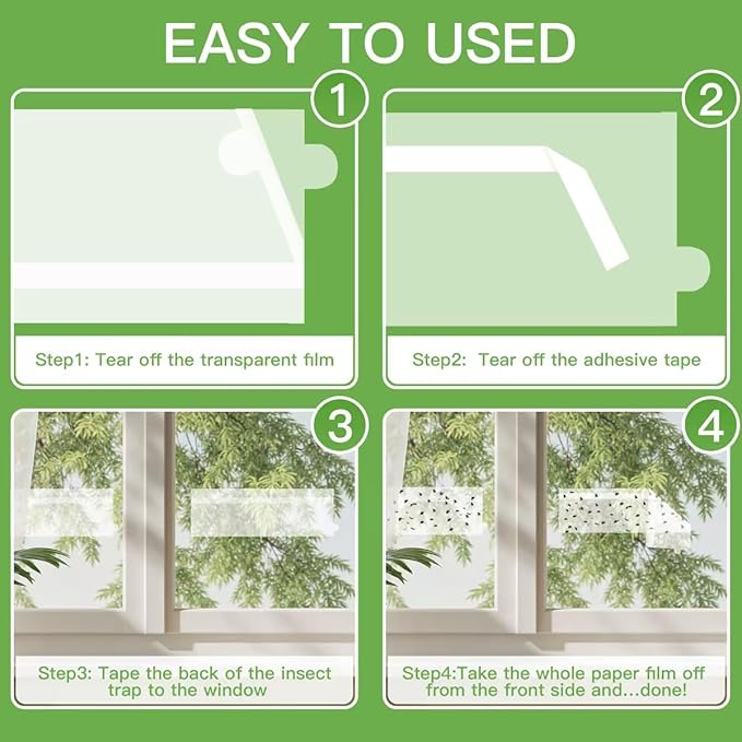 60 Pack Window Fly Traps, Clear Sticky Insect Catchers for Windows, Non-Toxic, Odorless, Waterproof Bug Trap for Fruit Flies, Gnats, House Flies & More – Indoor/Outdoor Insect Control Solution