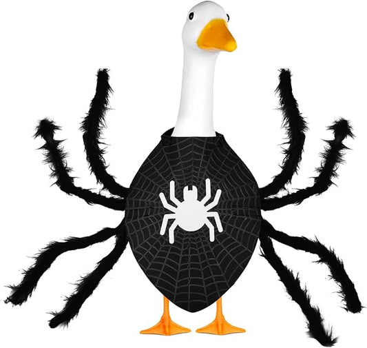 Halloween Spider Porch Goose Outfits 23inch Plastic Cement Goose Statue Costume, Fall Lawn Geese Sculpture Clothes for Garden Yard Patio Party Decoration