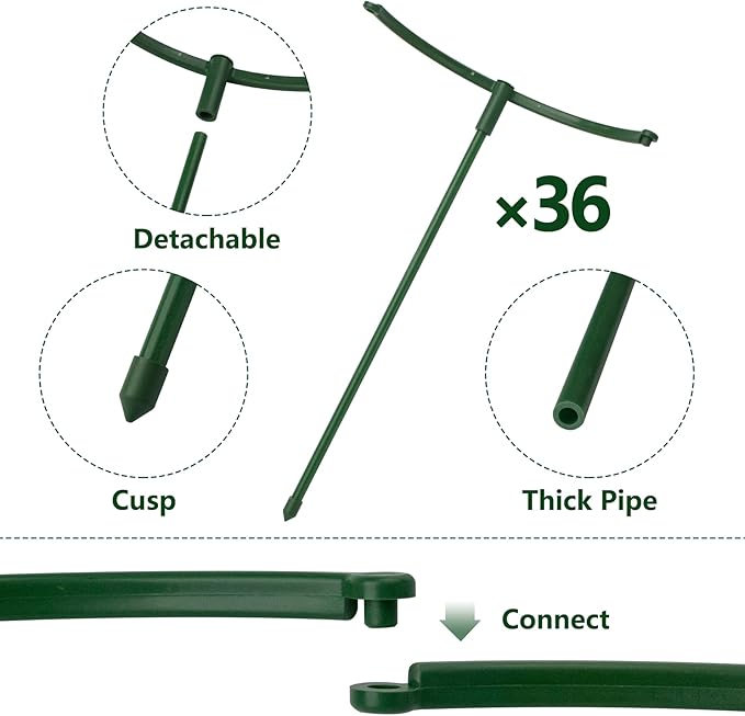 36 Packs Plant Support Stake, Half Round Stackable 3 Tier Garden Flower Support, Plant Stakes for Indoor Outdoor Plants Tomato,Monstera, Peony, Hydrangea, Climbing Plants