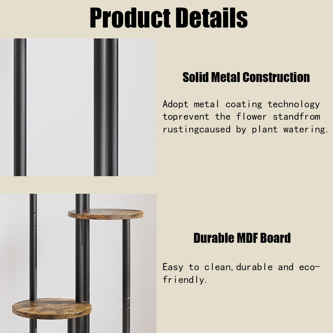 AZERPIAN Plant Stand Indoor 5 Tier Metal Plant Shelf for Multiple Plants Corner Tall Flower Holders for Living Room Balcony Bedroom Patio Garden (Black, 5 Tier)