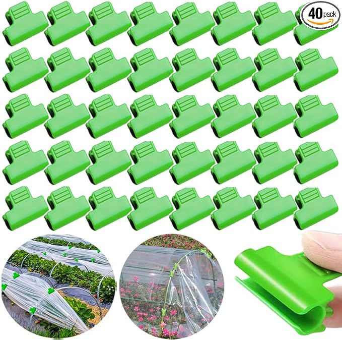 40pcs Greenhouse Netting Clamps, 16mm Garden Hoops Plant Clips, Outside Patio Film Row Cover Netting Tunnel Frame for Fixing PVC Tubes Shading Net Rod Shelters Clip, Plastic, Non-Slip, Green