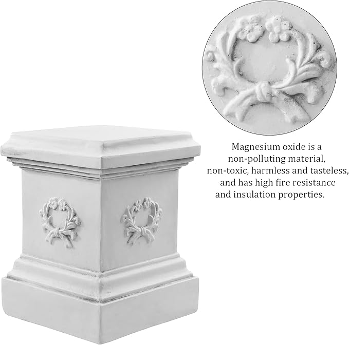 TOETOL Garden Outdoor Statues Classic Plinth Sculptures Decor Base Riser 16.7" Magnesium Oxide Stone Grey Yard Patio Deck Home Hallway Sculpture