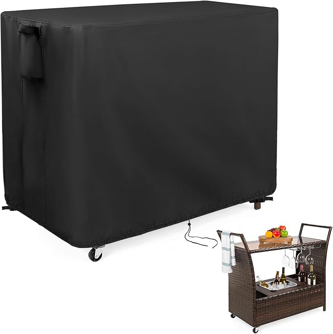 Outdoor Bar Cart Cover for Outdoor Rolling Wicker Bar Table Set 44"x19"x36", Waterproof Dustcover for Outside Serving Cart, Heavy Duty Out door Beverage Cooler Covers