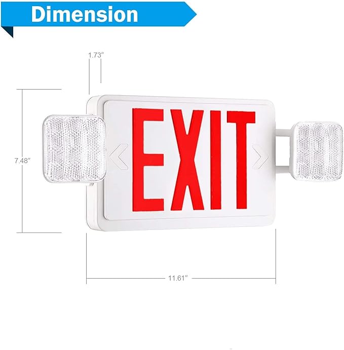 2 PACK LED Exit Sign Battery Backup with Emergency -EXIT Sign with 2 Adjustable Head Lights and Back Up Batteries- Emergency Exit Lighting, UL 924,120-277 VAC.