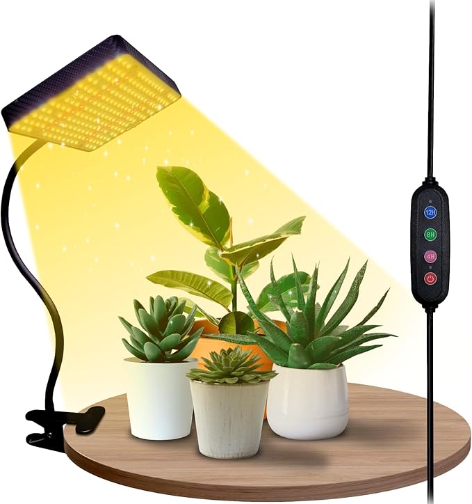 Humboldts Secret Clip On LED Grow Light for Indoor Plants Full Spectrum w/Warm, White, & UV-IR Lights | 200W Intensity & Timer | for Tables, Desks, & More | Plant Light for Indoor Plants, Herbs, Etc