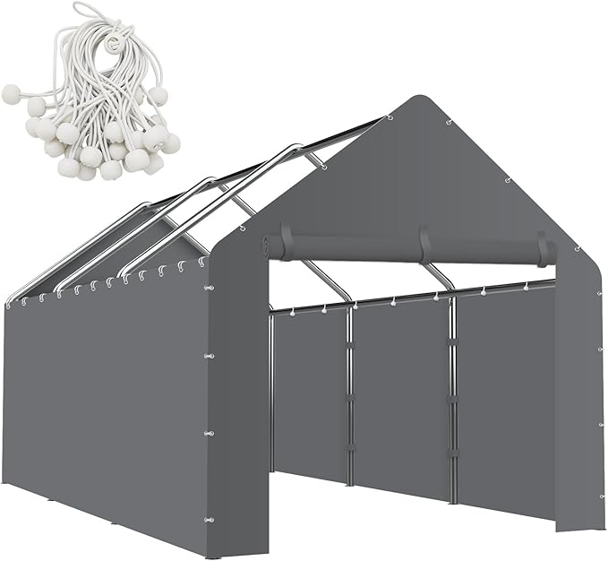 Canopy Sidewalls for 10' x 20' Carport with Ball Bungee Cords, Shelter Logic Replacement Covers Canopy Walls for Car Tent Garage(Sidewalls Only) (Grey)