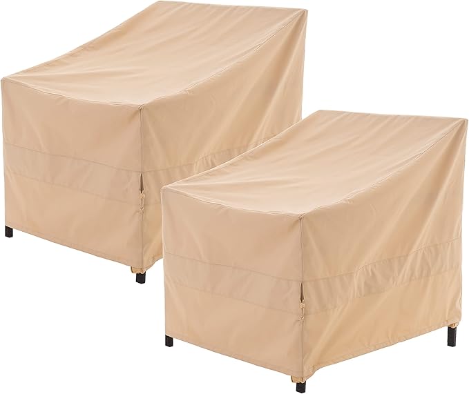 Patio Chair Covers, Heavy Duty Waterproof Outdoor Patio Furniture Covers for Outdoor Chairs, Adirondack Chairs, Tolix Chairs, Beige, 34"W x 36"D x 36"H, 2 Pack